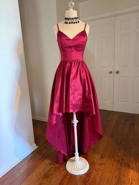 B Darlin Ruby Red High-Low Satin Cocktail Dress